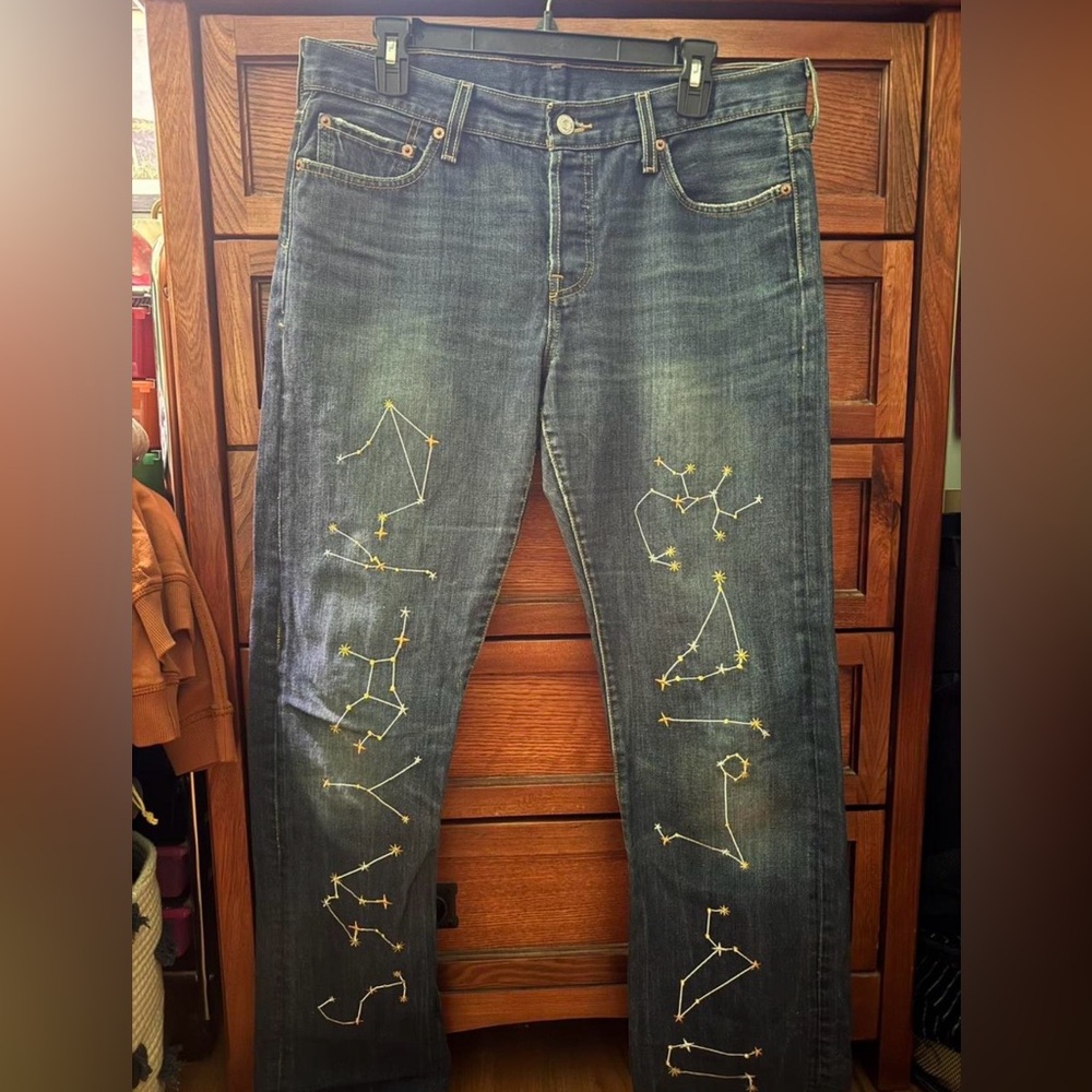 Levi's Blue Jeans with Gold Constellation Embroidery